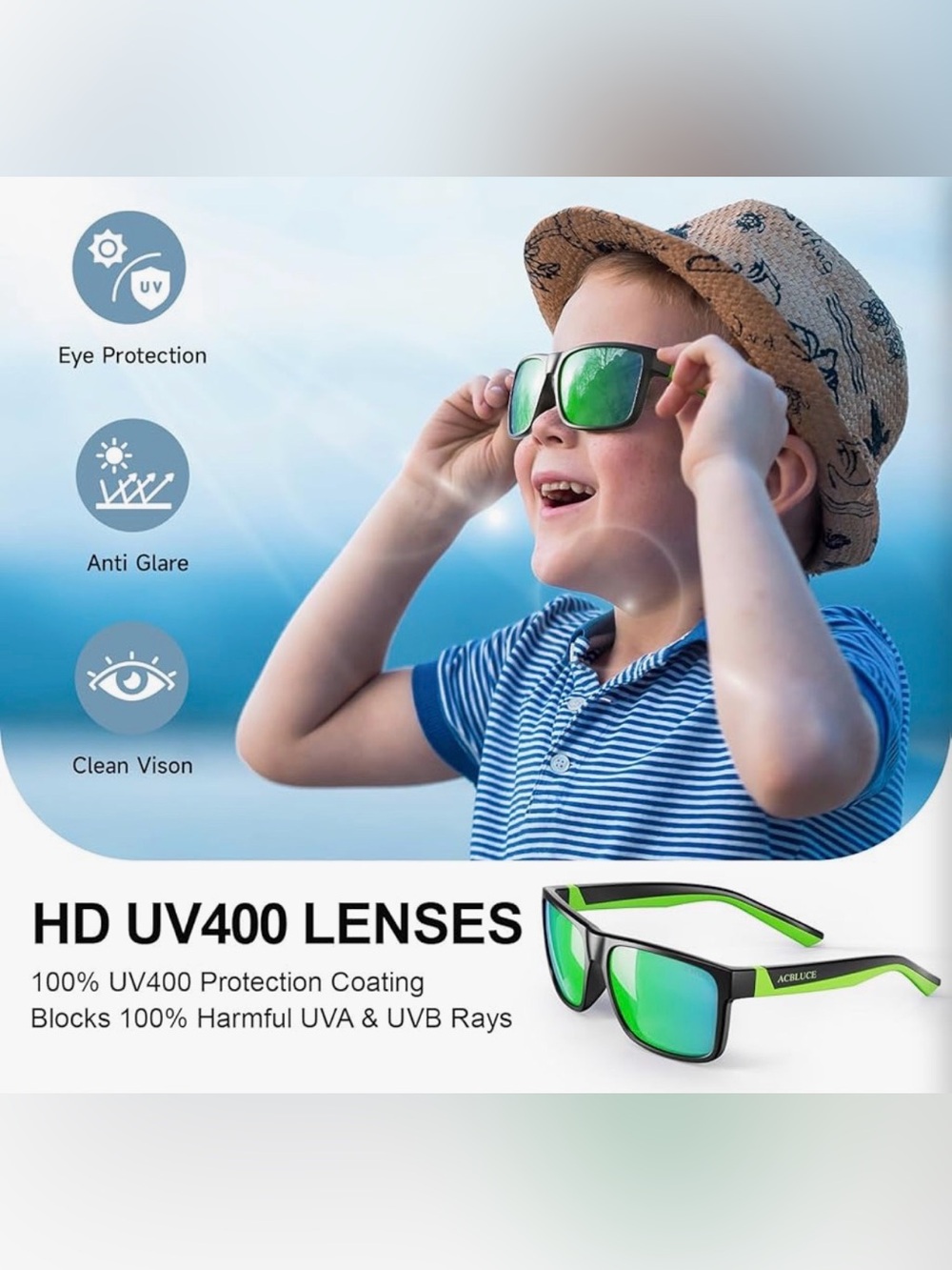 Acbluce Kids Polarized Outdoor & Sports Sunglasses, Accessories Unisex Ages 6-12